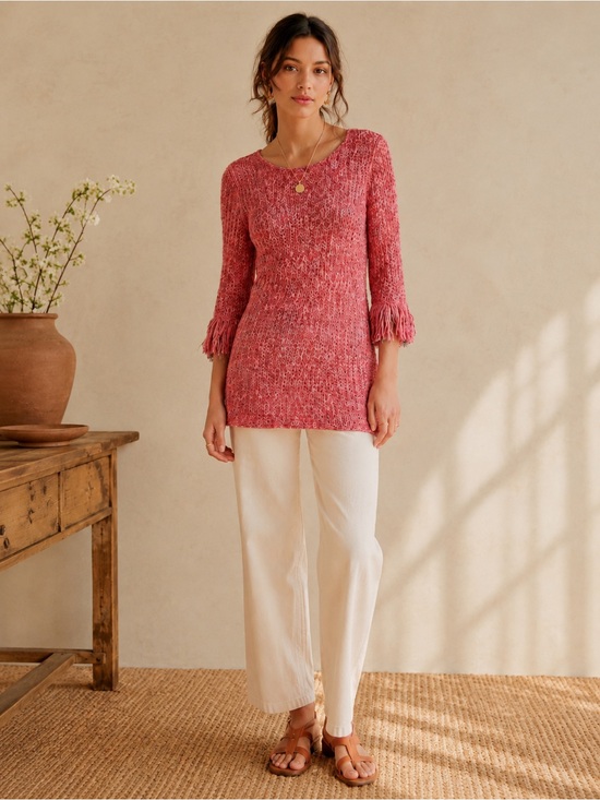 NIC+ZOE Tops - Fringe Bohemian NIC+ZOE crochet knit Sweater with fringe bell sleeve XL